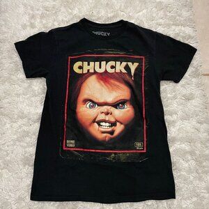 CHUCKY Mens Small Black Graphic Spooky Tshirt